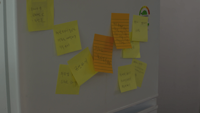 Sticky notes on a refrigerator door