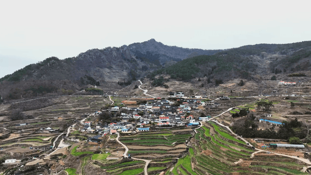 Rural village surrounded by terraced fields