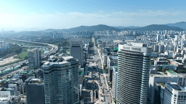 A bustling cityscape with skyscrapers