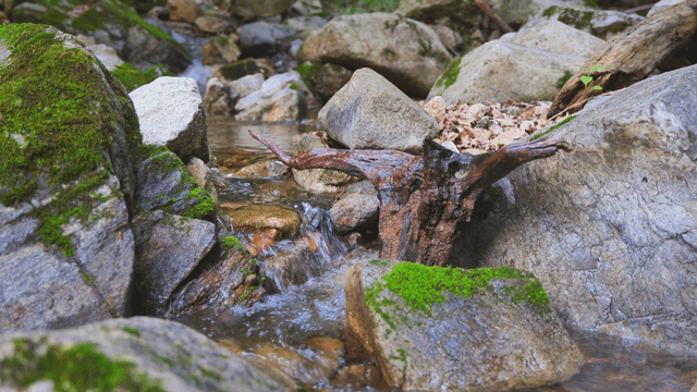 A small valley flowing over rocks