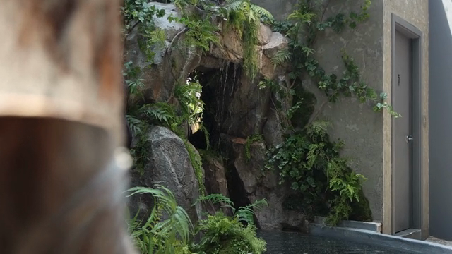 A small artificial waterfall in the garden