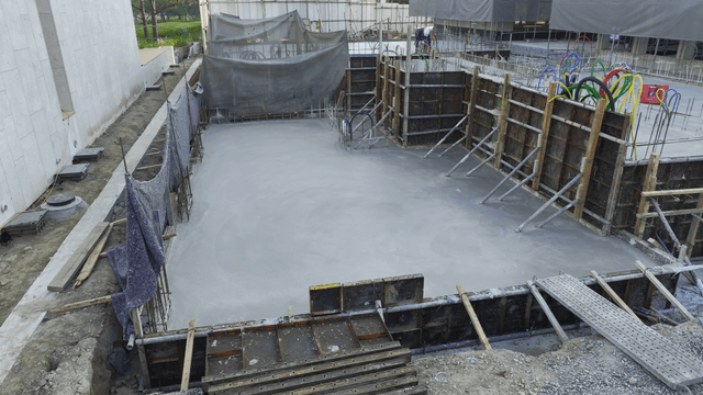 Construction site with concrete foundation