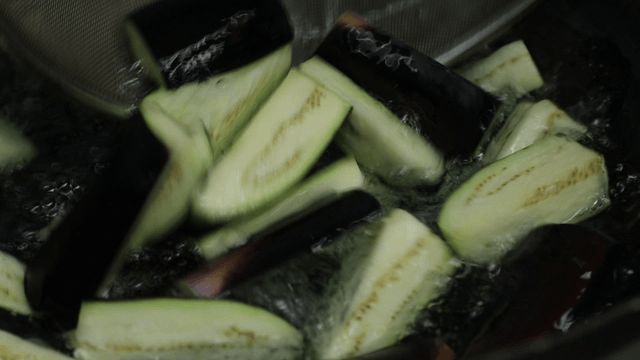 Eggplants boiled in hot water