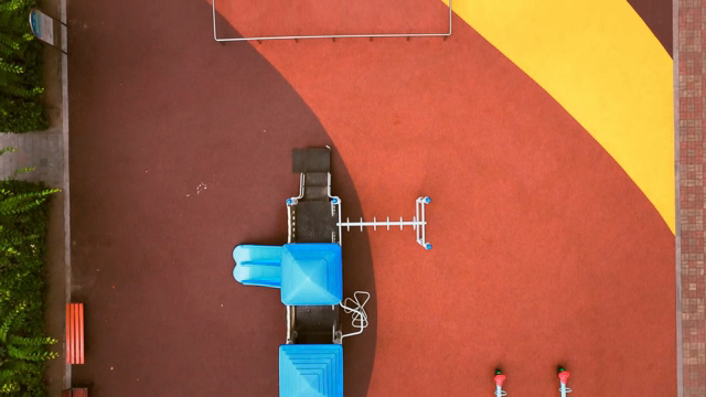 Colorful playground and parking lot