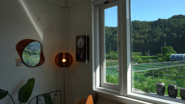 Cozy room overlooking a green garden