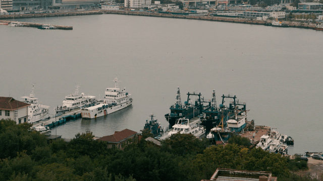 Harbor view with anchored boats