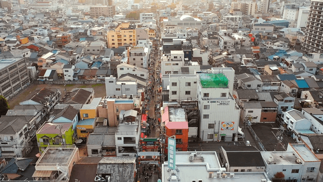 Aerial view of a bustling cityscape