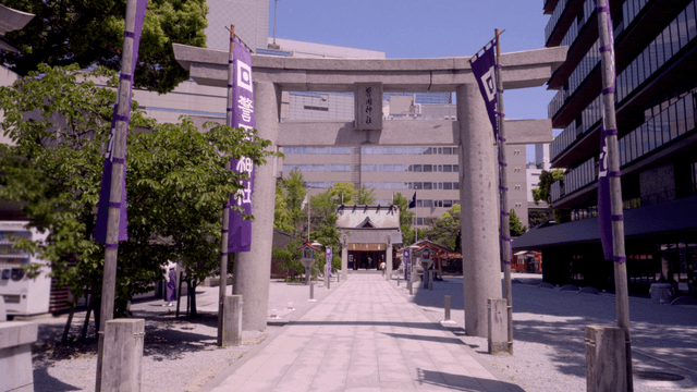 Traditional Japanese shrine in a modern city