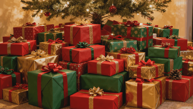 장식된 나무 아래 크리스마스 선물