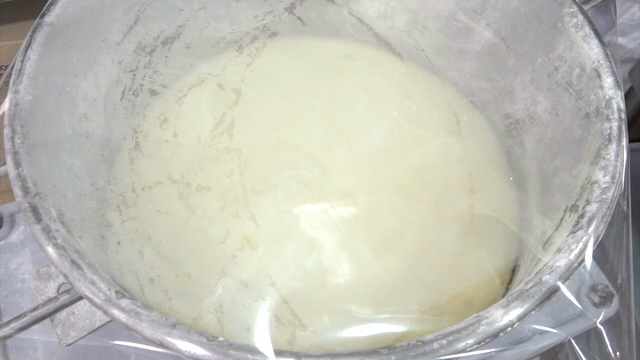 Dough rising in a metal bowl