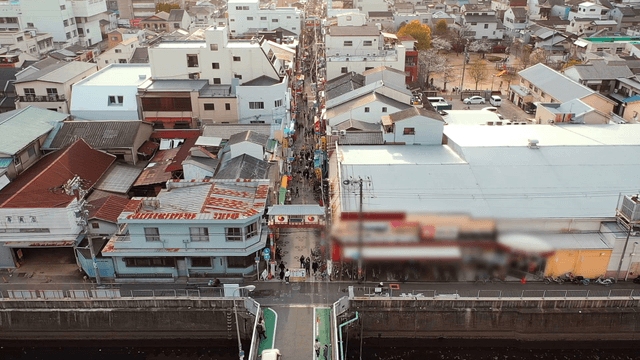 Bustling Japanese city street with shops
