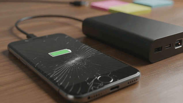 Charging a cracked smartphone with a power bank