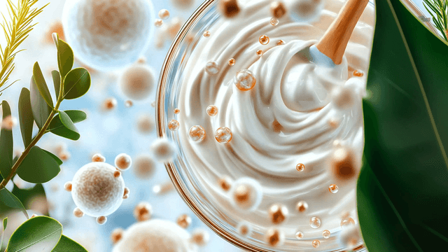 Cream with natural ingredients and bubbles