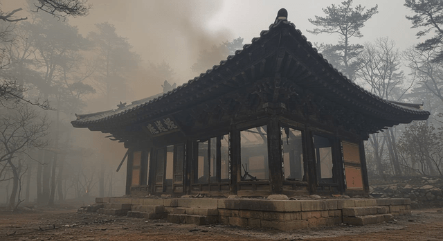 Traditional building in a burned forest