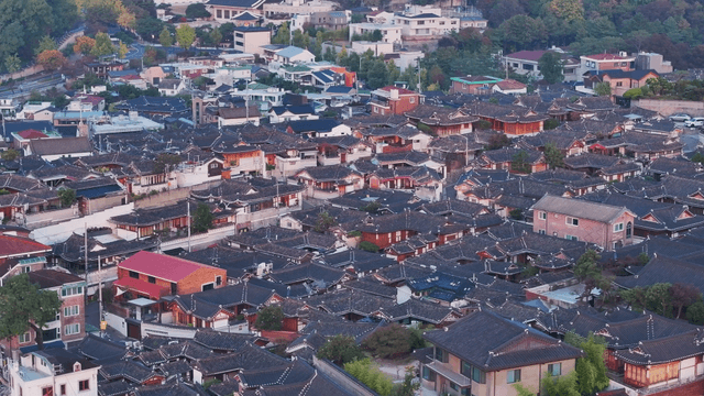 Quiet village with traditional Korean houses