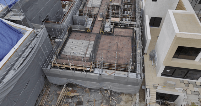 Construction site with building structures