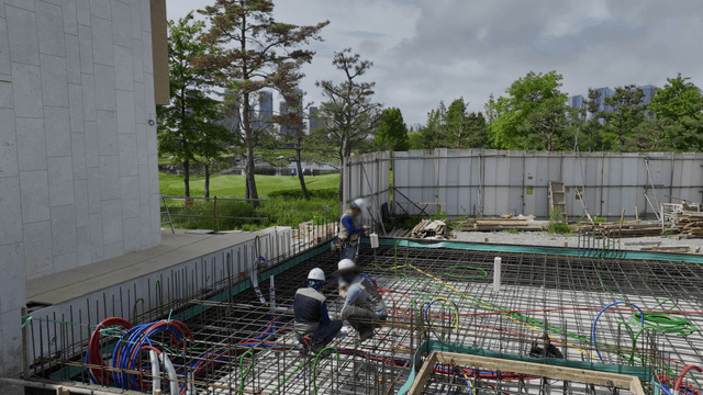 Construction workers at a building site