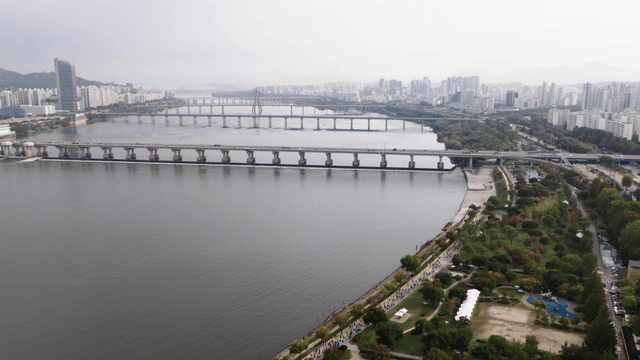 River with bridges and city skyline