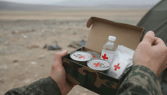 Military emergency kit containing medical supplies