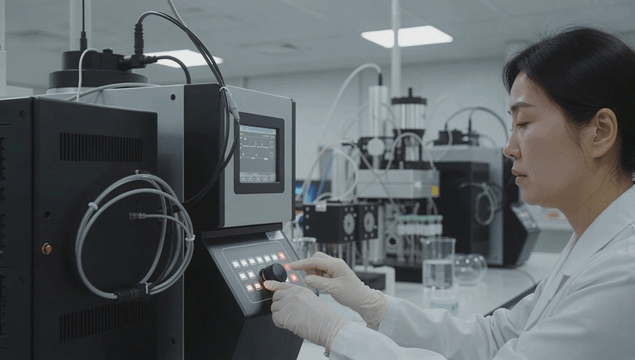 Female scientist operating laboratory equipment