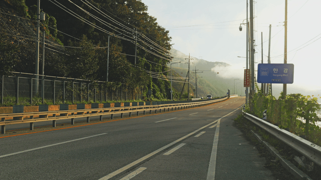 Quiet narrow road by the Han River in the morning
