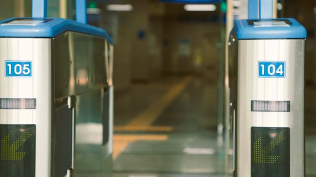 Subway turnstiles in a station