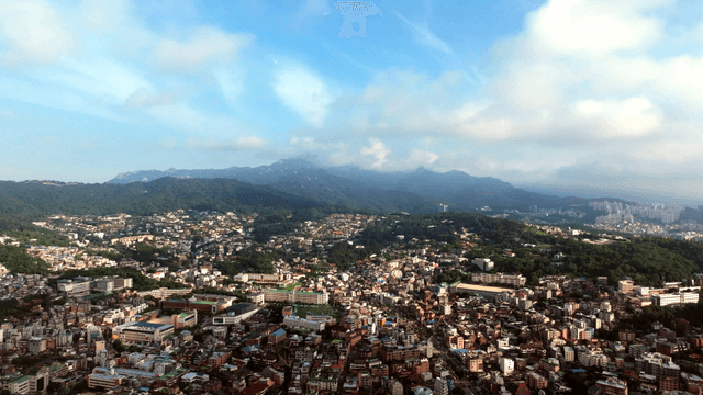 Sprawling city with surrounding mountains