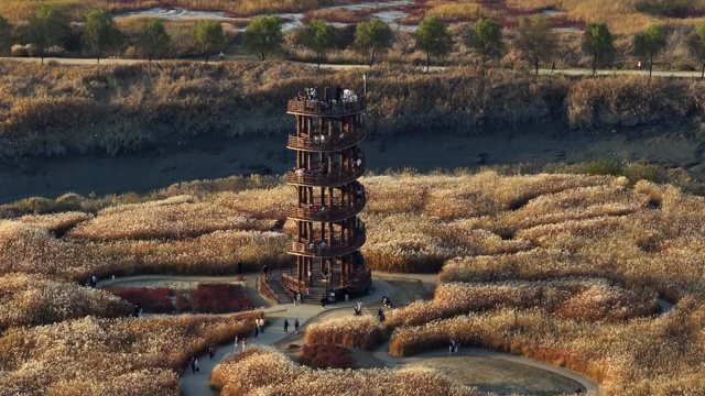 A tall observation tower in a vast field