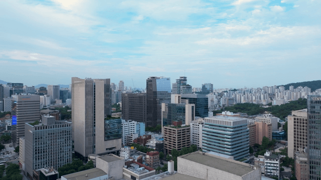 Bustling city skyline with skyscrapers