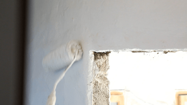 Painting a wall with a roller brush