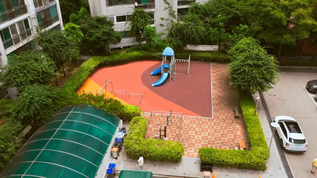 Apartment playground and parking area