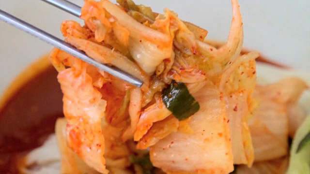 Kimchi on spicy noodles