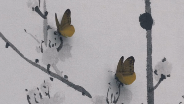 Butterflies on an ink painting
