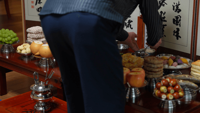 Traditional holiday ritual table with various foods