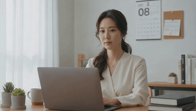 Office worker using laptop in workplace