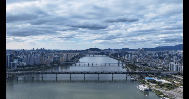 Han River view with bridge between Seoul districts