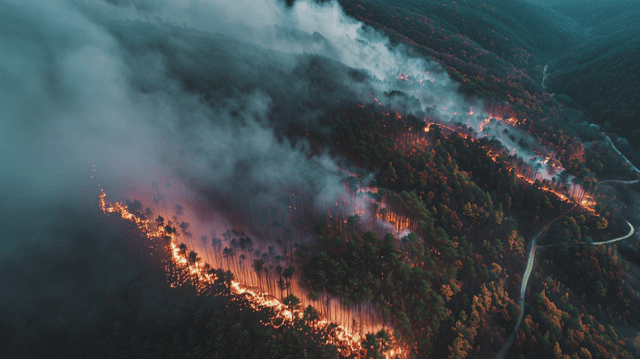 Wildfire spreading in a dense mountain