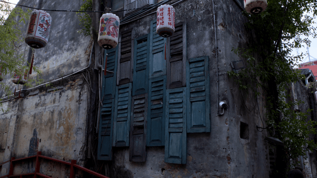Old building with lanterns in an alley