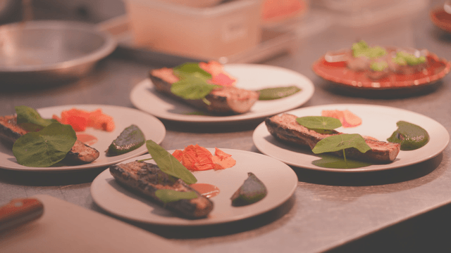 Plate with grilled eggplant and assorted vegetables