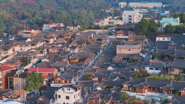 View of the village with colorful traditional Korean roofs