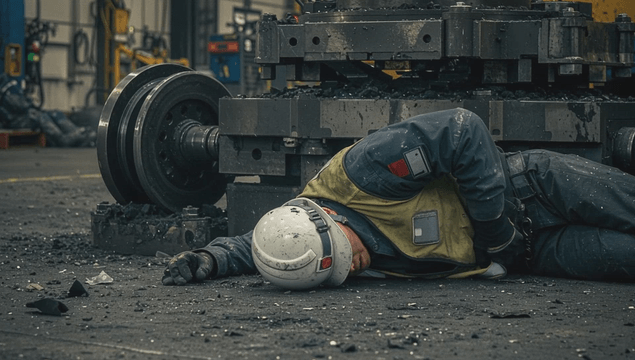Worker injured in a factory with machinery
