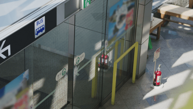 Terminal entrance with fire extinguisher