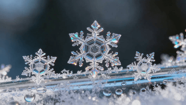 Close-up of intricate snowflakes