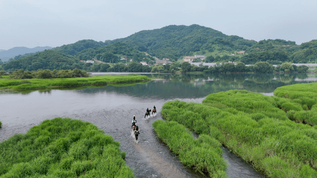 말을 타고 강을 건너는 사람들