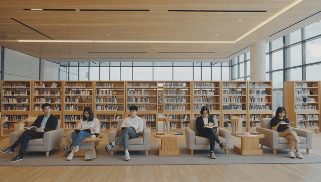 People reading in a modern library