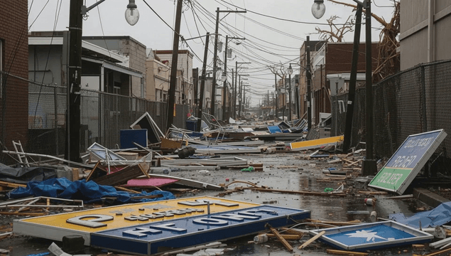 Alley covered with debris after a storm
