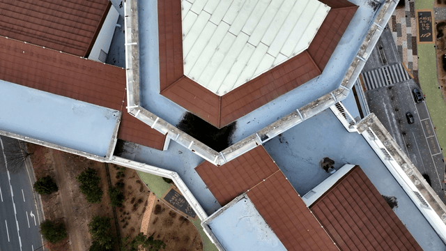 Aerial view of a modern building complex