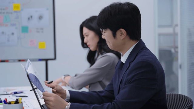 Office meeting with focused discussion