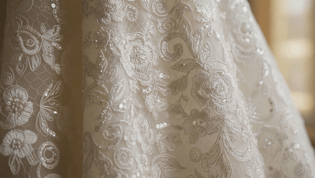 섬세한 꽃무늬 레이스 패턴의 웨딩드레스 천
