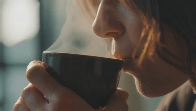 A person enjoying a warm cup of coffee